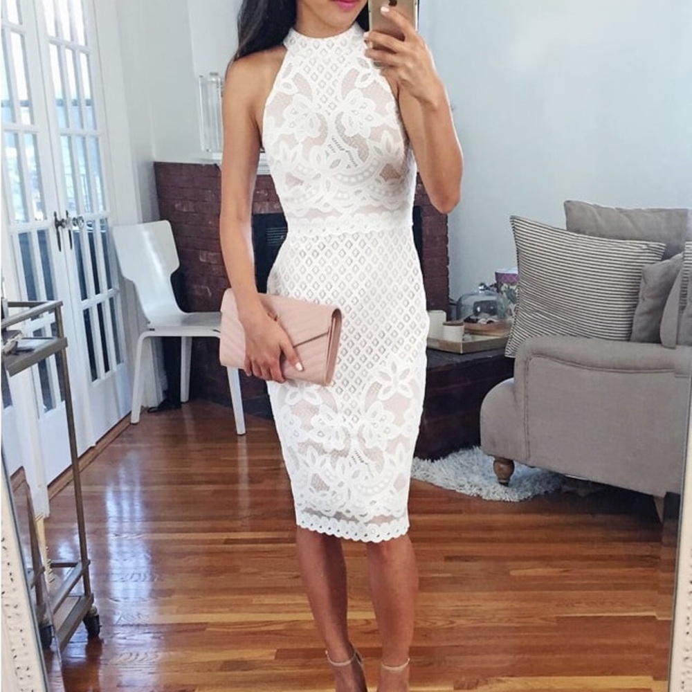 ASOS Elegant White Lace Halter Dress